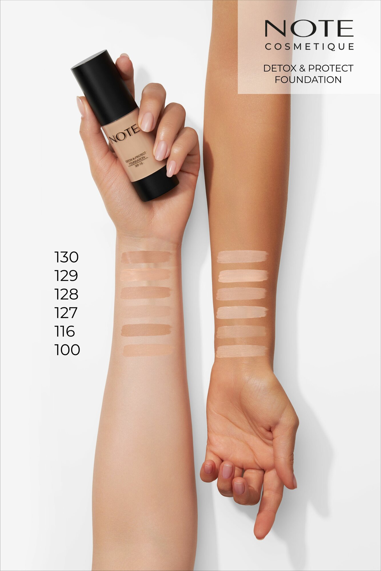 NOTE DETOX AND PROTECT FOUNDATION 129 Тональная основа для лица защитная с детокс-эффектом 129 30 мл SPF15 — фото 1