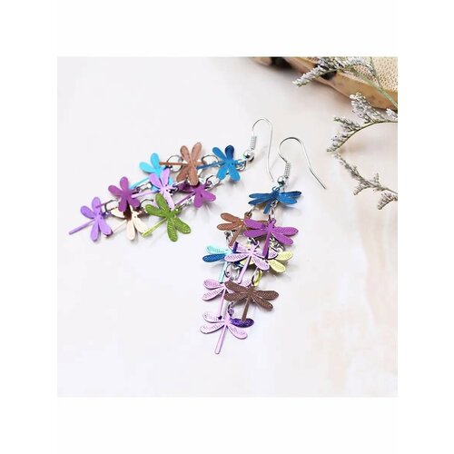 фото Серьги, эмаль, голубой, серебряный, фиолетовый, зеленый be self true jewel