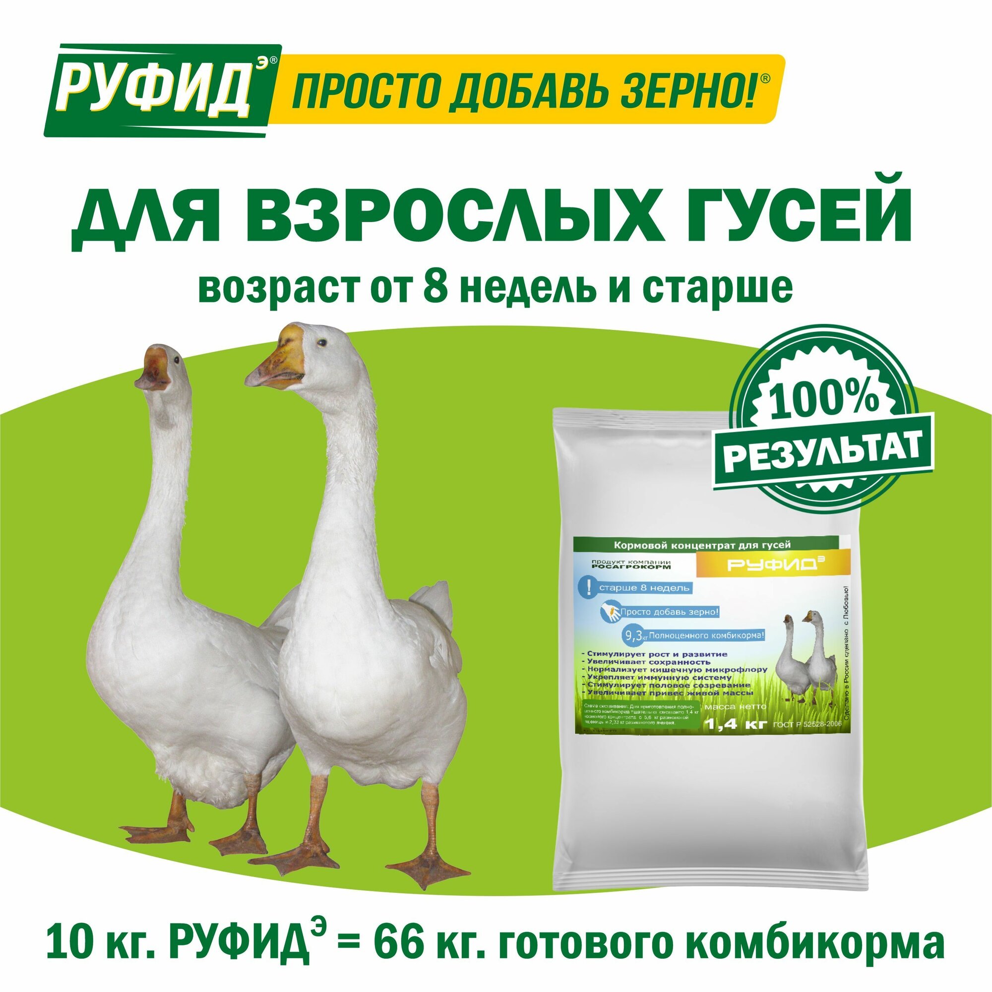 Витамины для птиц. Добавка в комбикорм. Корм гусят, гусей старше 8 недель. Бвмк руфидэ. Росагрокорм. 1,4 кг