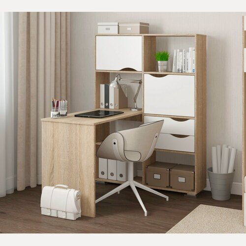 Изображение товара Компьютерный стол угловой Есэндвич Лаворо, 110x110х150 см, правый, Дуб сонома/Белый