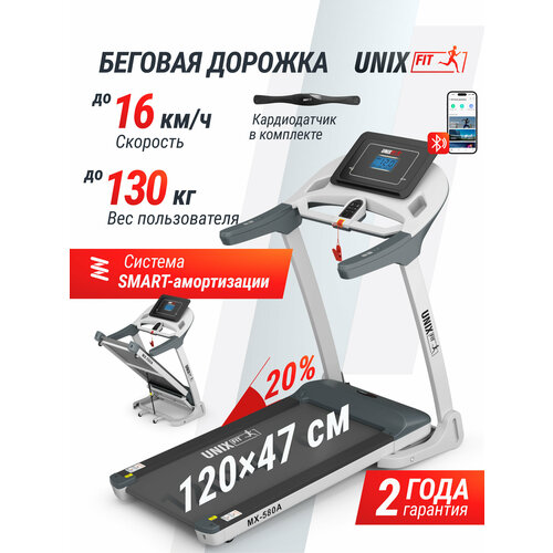 фото Беговая дорожка unix fit mx-580a white электрическая складная, до 130 кг, 1-16 км/ч