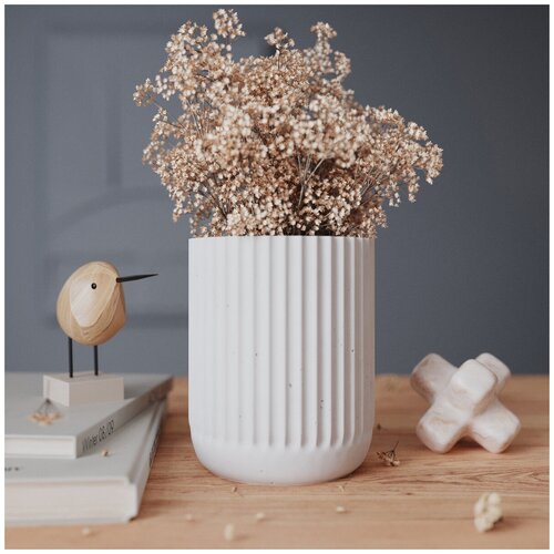 Декоративная ваза для сухоцветов Chloe S, 15x12 см, бетон, белая матовая