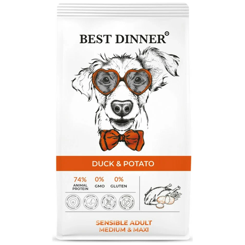 Сухой корм Best Dinner Sensible для взрослых собак с чувствительным пищеварением Утка с картофелем 12 кг (для средних и крупных пород)