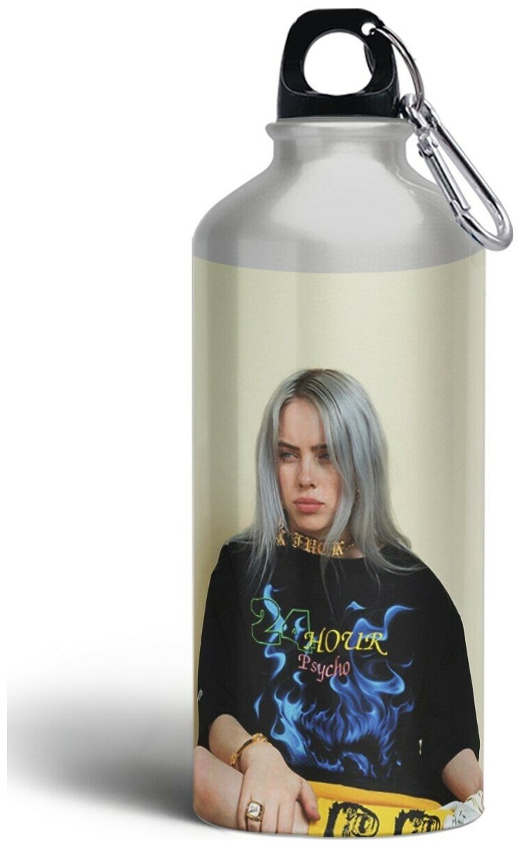 Бутылка спортивная,туристическая фляга, 500мл с карабином Billie Eilish - 2
