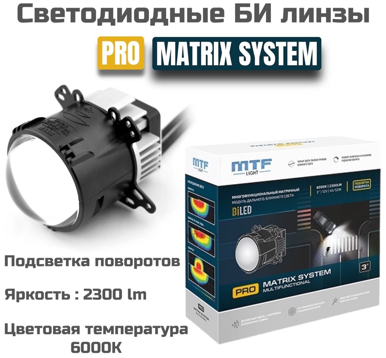 Светодиодные би линзы в фару MTF light PRO MATRIX SYSTEM Bi-LED 3 6000K
