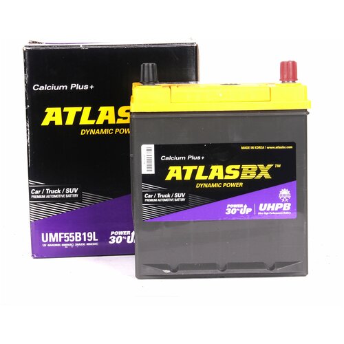 Аккумулятор автомобильный ATLAS Ultra High Performance UMF55B19L 45Ач R+ EN400A 187x127x220 B01 (тонкая клемма)