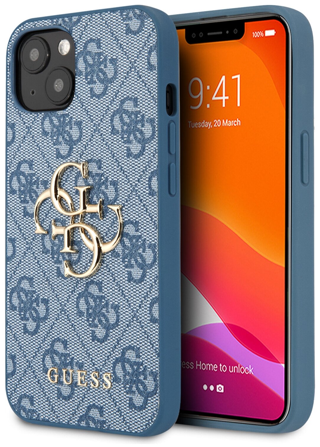 Guess для iPhone 13 чехол PU 4G Big metal logo Hard Blue