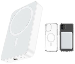 Фото Портативный аккумулятор MagSafe на 8000 mAh + Прозрачный силиконовый чехол для iPhone 11 / Clear Case MagSafe / Набор аксессуаров для смартфона