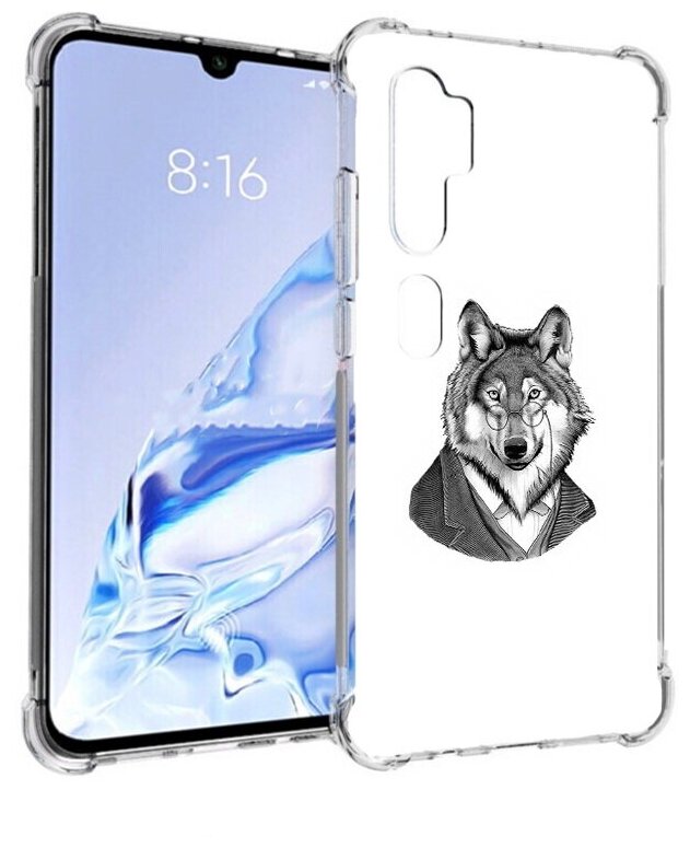 Чехол задняя-панель-накладка-бампер MyPads волк в пиджаке для Xiaomi Mi Note 10/Mi Note 10 Pro/Mi CC9 Pro противоударный