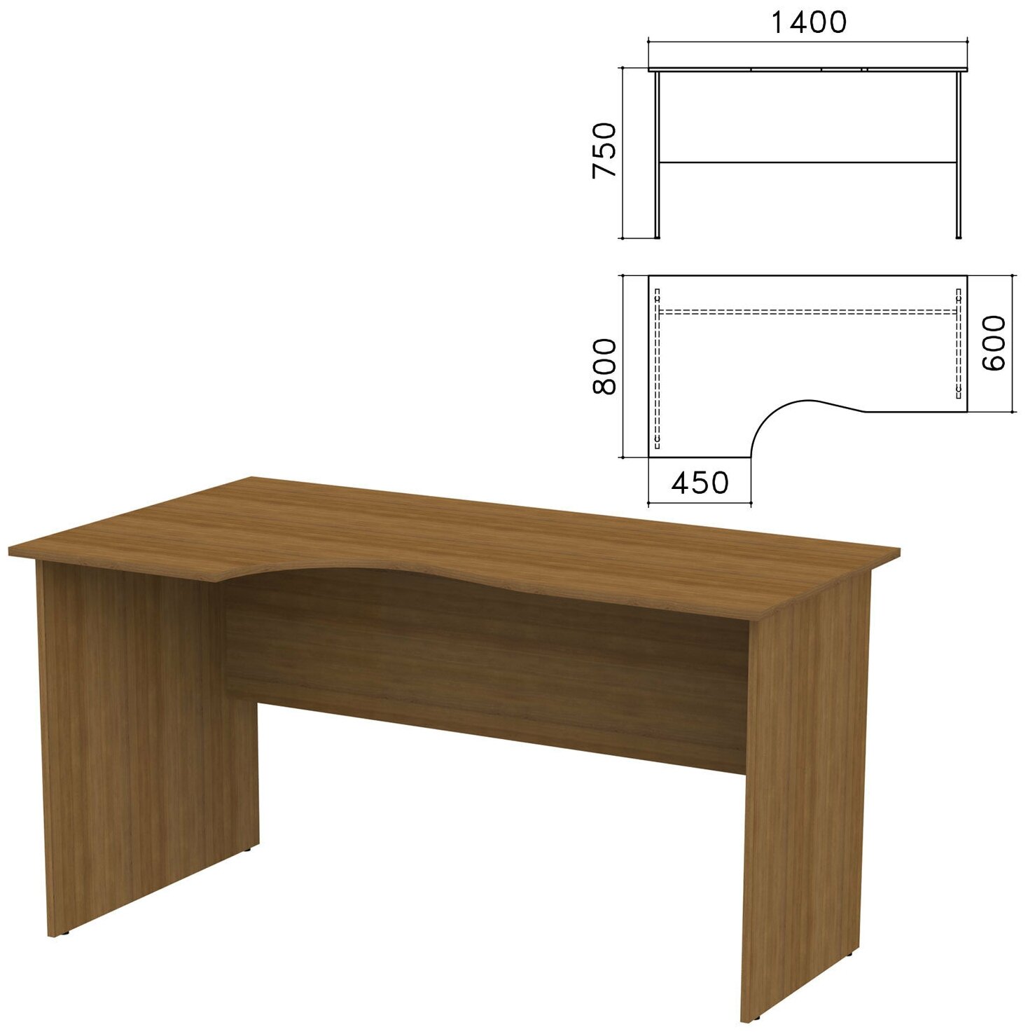 Стол письменный эргономичный "Канц", 1400х800х750 мм, левый, цвет орех пирамидальный, СК36.9 В комплекте: 1шт.
