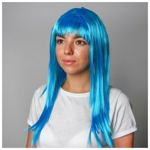 Карнавальный парик, длинные прямые волосы, цвет голубой, 120 г, Страна Карнавалия, искусственный волос  - купить