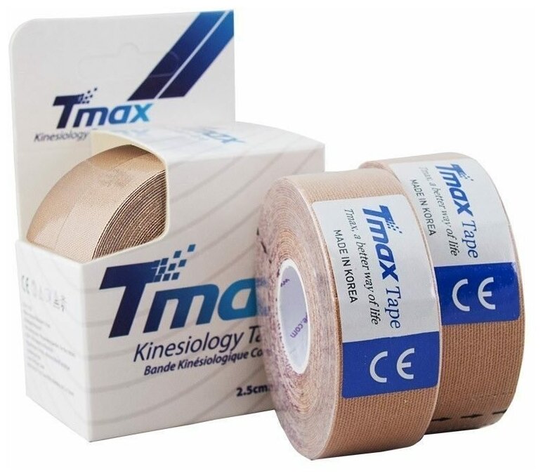 Кинезио тейп хлопок Tmax Extra Sticky 2,5см x 10м, бежевый