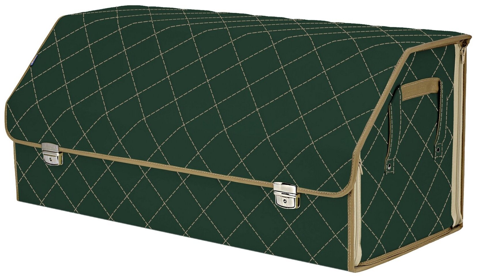 Органайзер-саквояж в багажник "Союз Премиум" (размер XXL). Цвет: зеленый с бежевой прострочкой Ромб.