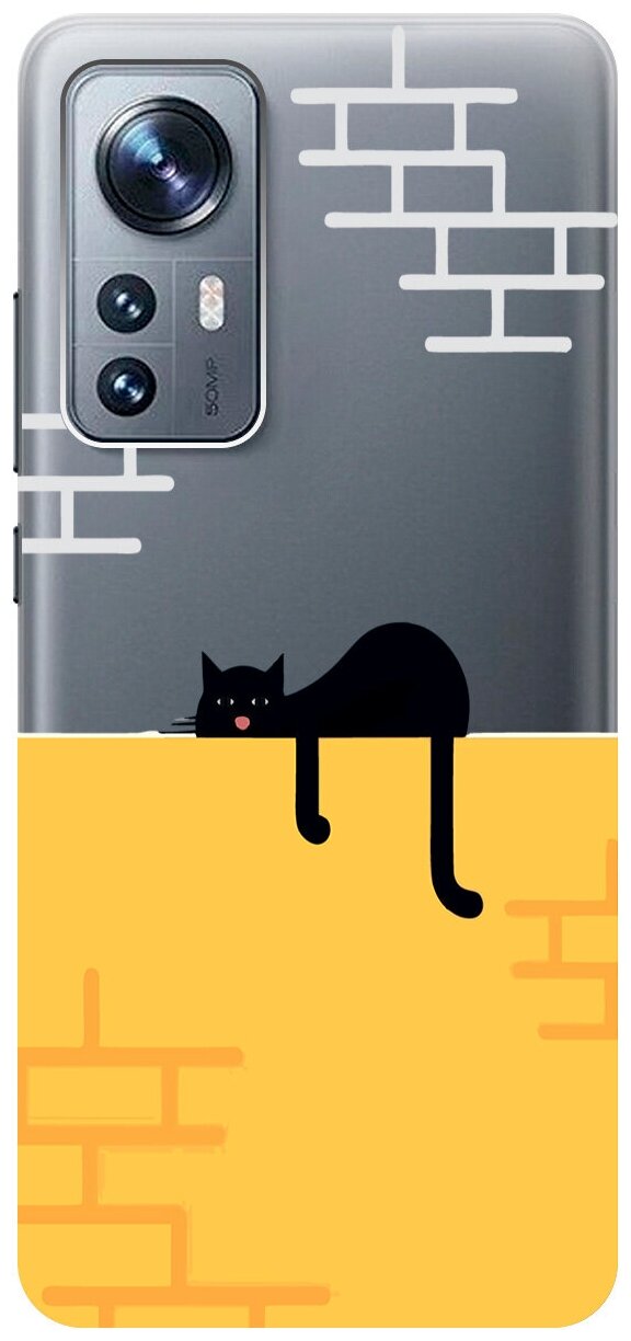 Силиконовый чехол на Xiaomi 12, 12X, Сяоми 12, 12Х с 3D принтом "Lazy Cat" прозрачный