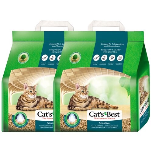 CAT'S BEST SENSITIVE наполнитель древесно-комкующийся для туалета кошек (8 + 8 л)