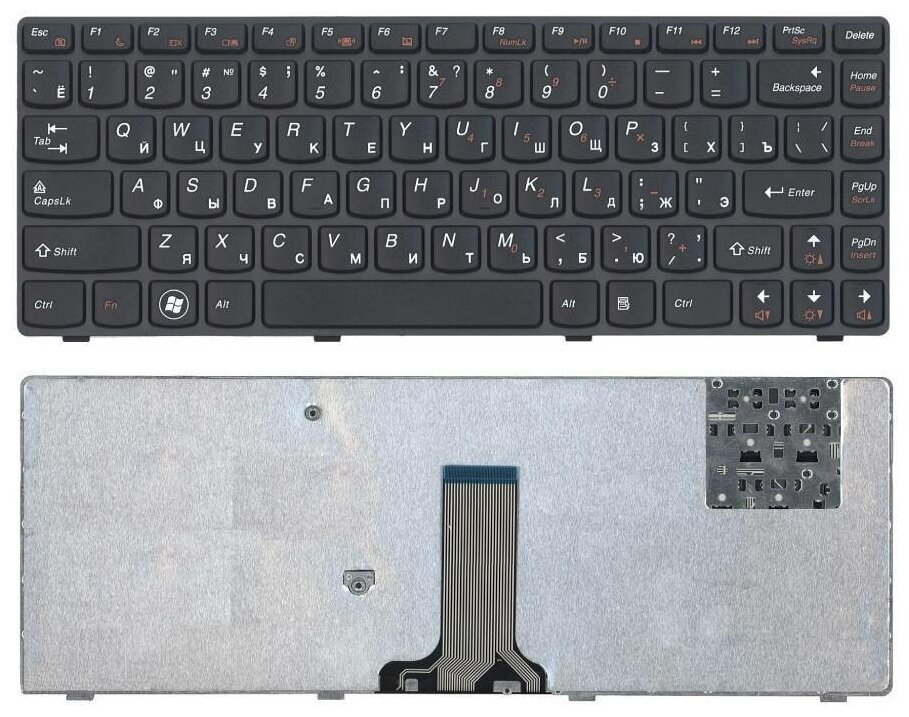 Клавиатура для ноутбука Lenovo IdeaPad Y480 Y480A Y480M Y480N Y480P черная с чёрной рамкой model T2Y8-RU