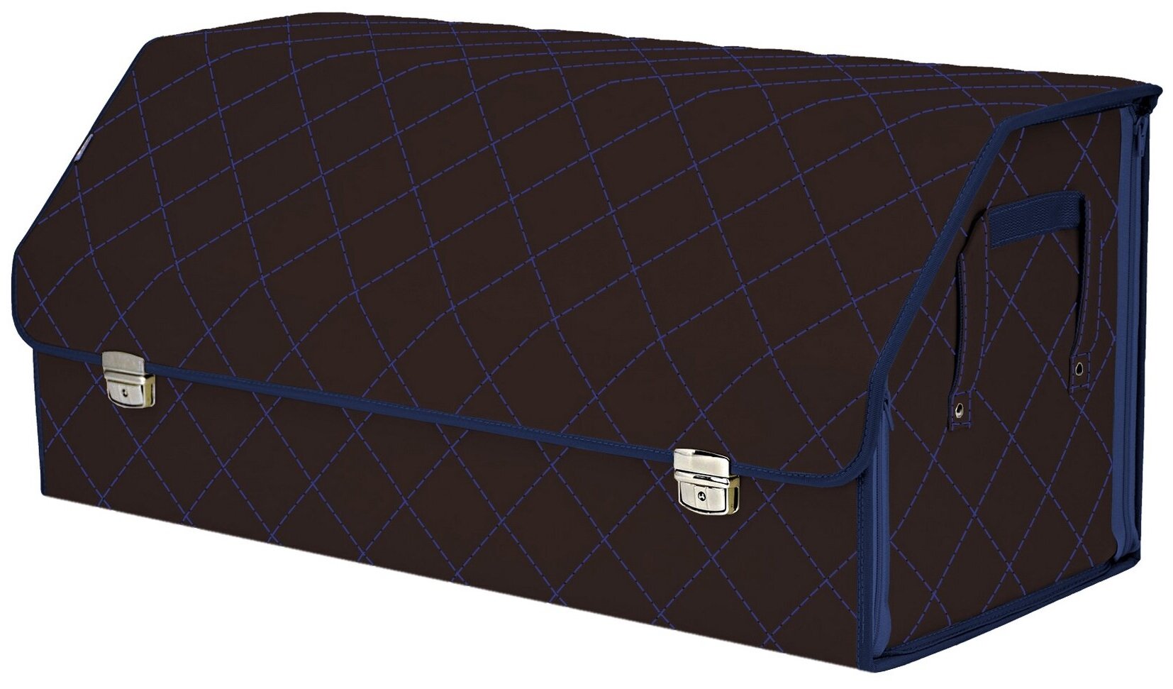 Органайзер-саквояж в багажник "Союз Премиум" (размер XXL). Цвет: коричневый с синей прострочкой Ромб.