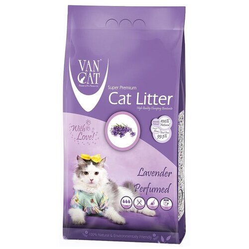 Van Cat Комкующийся наполнитель без пыли с ароматом Лаванды, пакет (Lavender)UNRI013, 10 кг