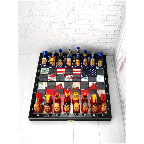 Шахматы деревянные подарочные СССР против США/русский сувенир/ручная работа/подарок