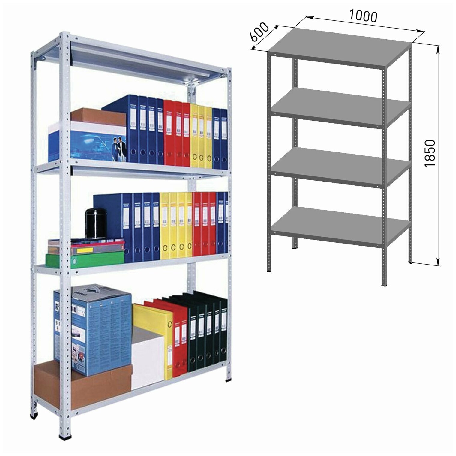 Стеллаж металлический практик "MS", 1850х1000х600 мм, 4 полки, MS 185/100х60/4 - 1 шт.