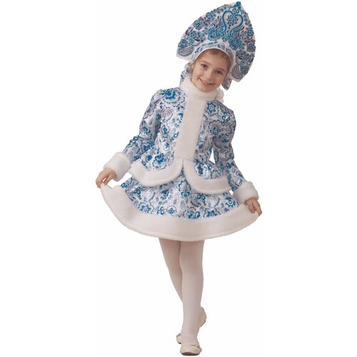 фото Карнавальный костюм снегурочки узорная с кокошником, рост 122 см, батик 1515-1-122-64