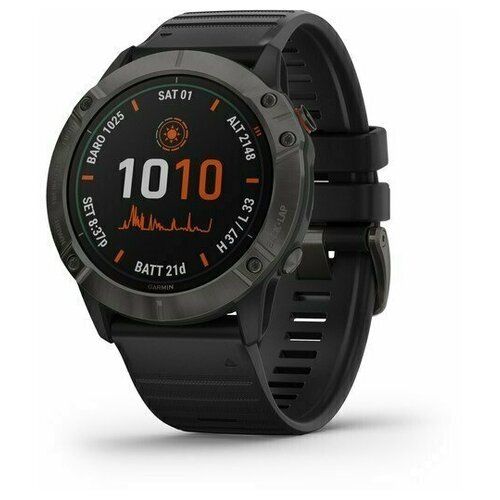 Смарт-часы Garmin fenix 6X Pro Solar, GPS, EMEA , Ti, Carbon Gray DLC w/Black Band, 010-02157-21