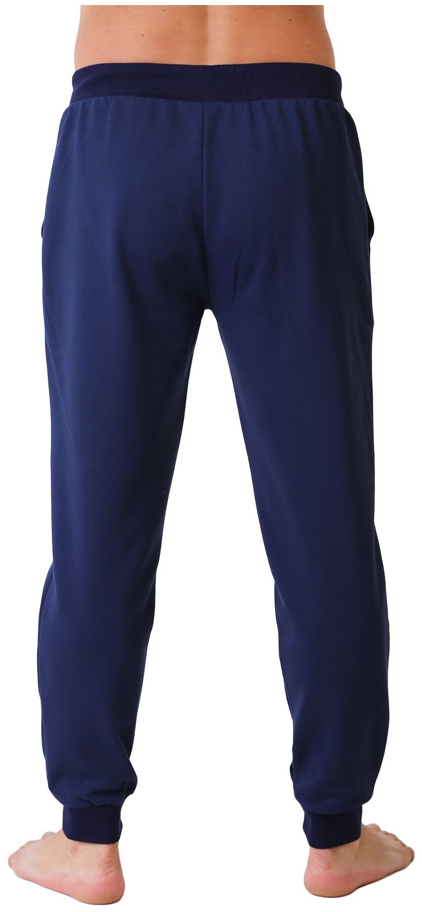 Мужские брюки Джоггеры Синий размер 48 Футер Оптима трикотаж с боковыми карманами пояс на резинке со шнурком - фотография № 2