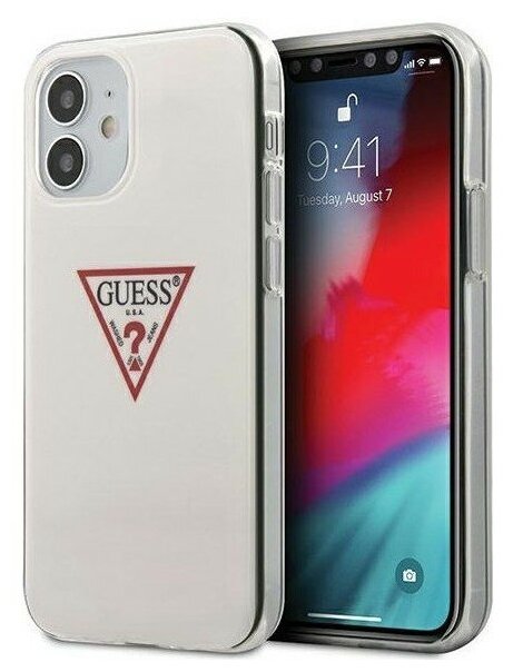 Чехол CG Mobile Guess PC/TPU Shiny Triangle logo Hard для iPhone 12 mini, цвет Белый (GUHCP12SPCUCTLWH)