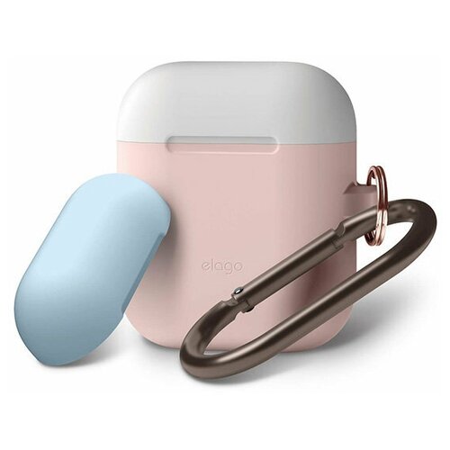 Чехол Elago Hang DUO case для AirPods 1/2, розовый с крышками White и Pastel Blue