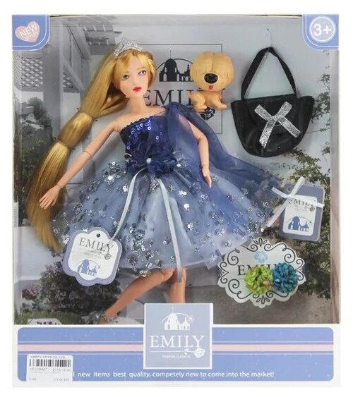 Кукла ABtoys Emily Синяя серия с собачкой, сумочкой и аксессуарами, 30см