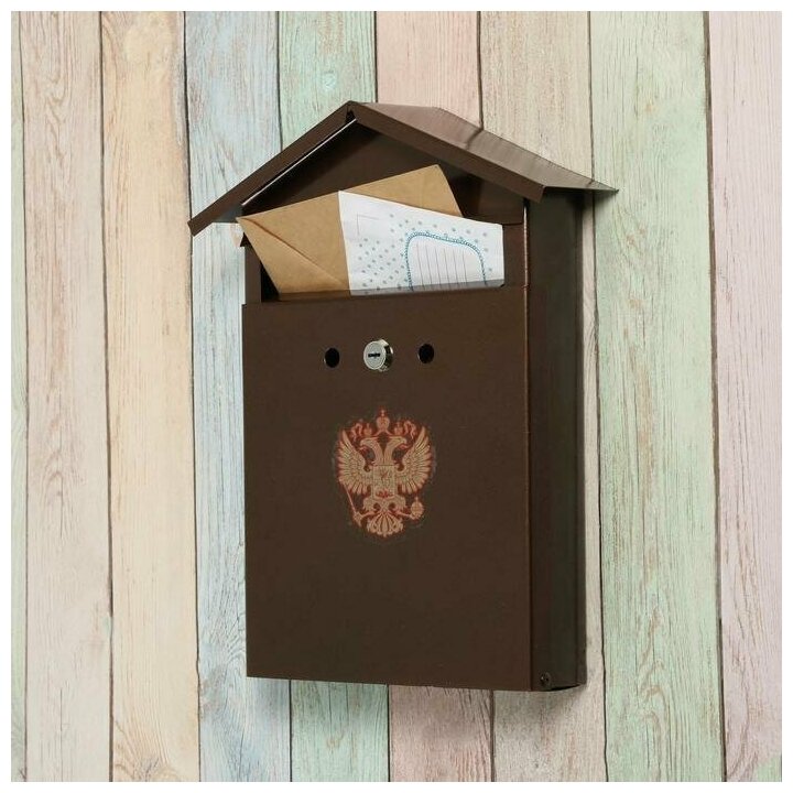 Ящик почтовый с замком, вертикальный, Домик-Элит, коричневый - фотография № 2