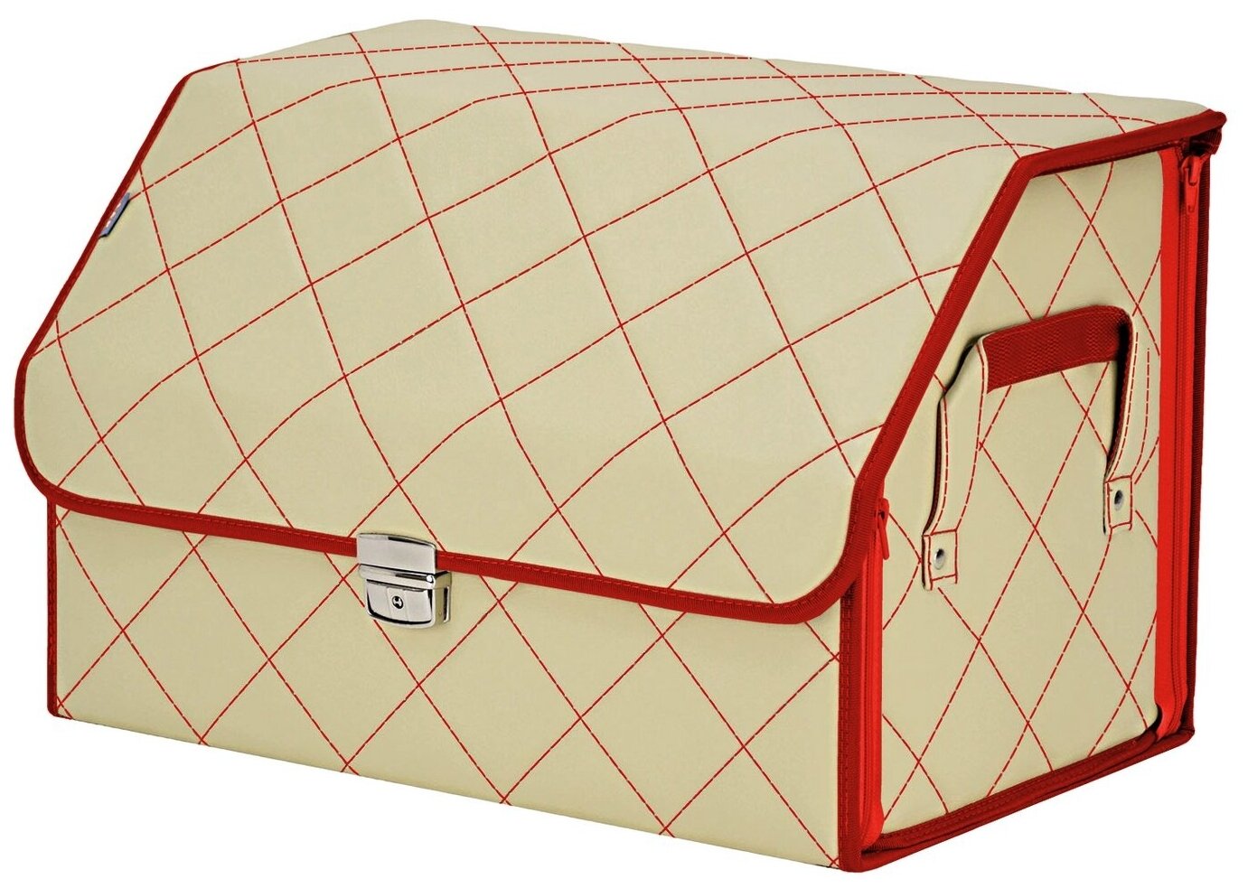 Органайзер-саквояж в багажник "Союз Премиум" (размер L). Цвет: светло-бежевый с красной прострочкой Ромб.
