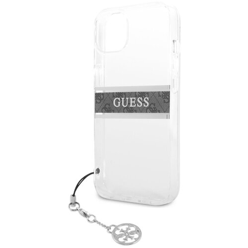 Чехол для iPhone 13 mini Guess PC/TPU 4G Stripe Hard Tranparent + Silver charm (GUHCP13SKB4GGR)