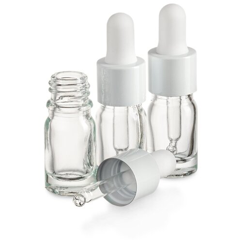 Флакон 5 мл стеклянный с крышкой с пипеткой. Набор 3 штуки.
