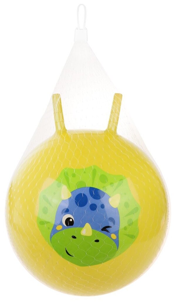 Детский мяч-попрыгун гимнастический, MOBY KIDS 50 см Динозаврик желтый, ручки- рожки