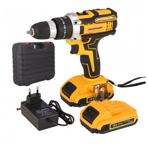 Аккумуляторная дрель-шуруповерт ударный 18В DW-18N 2 акк2 Ач профиповер желтый T0053 621700₽