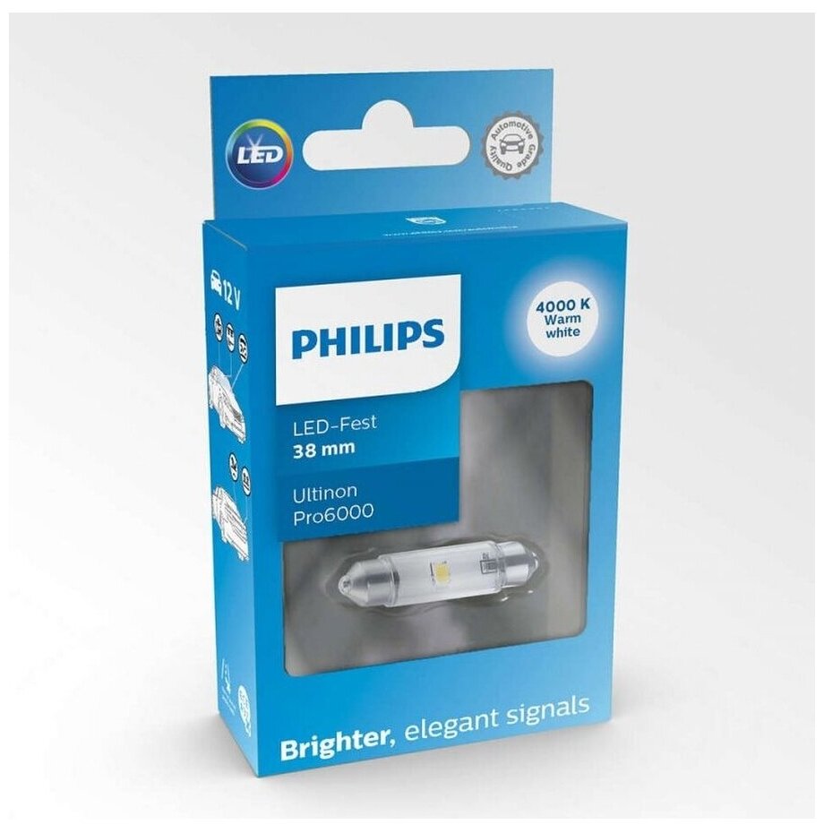 PHILIPS автолампа FESTOON 38MM LED 11854 WU60 12V X1 11854WU60X1