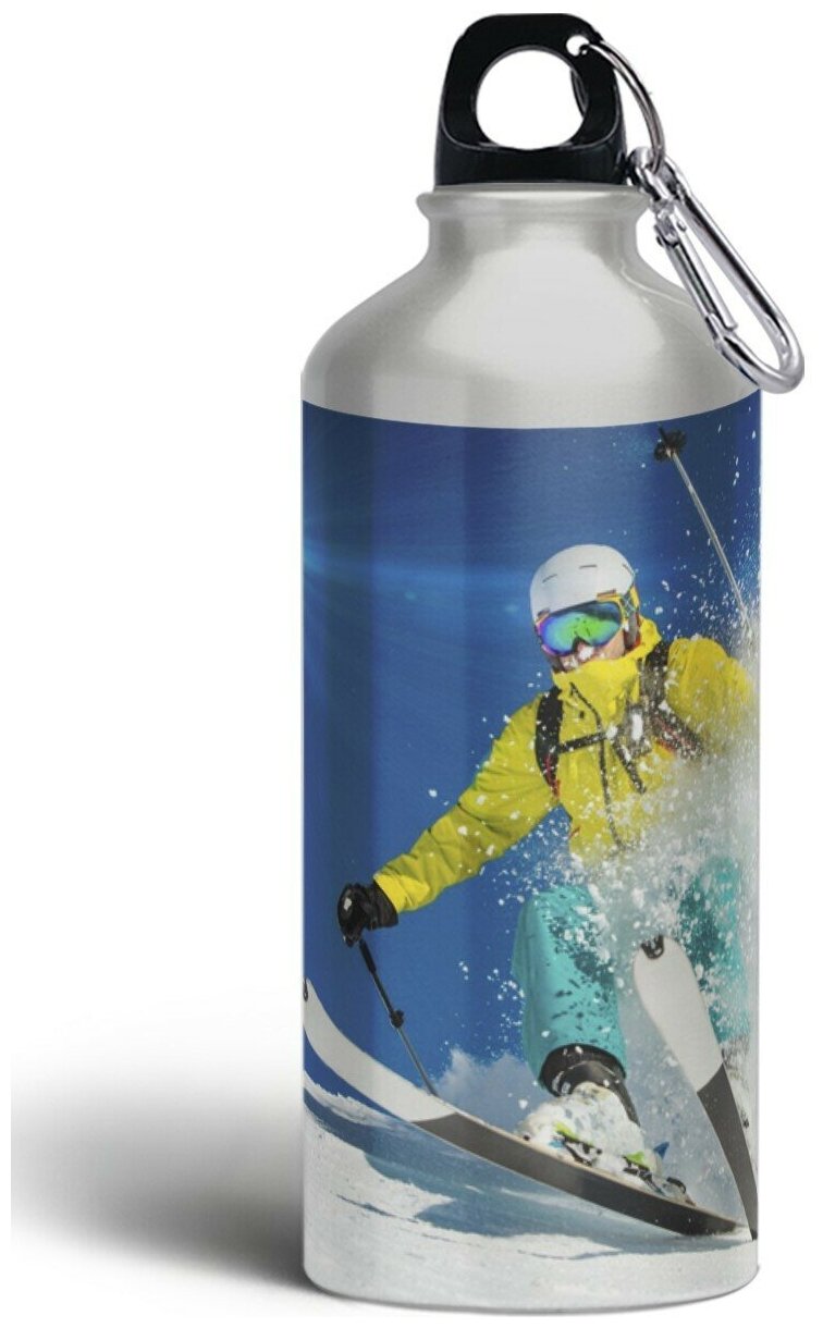 Бутылка спортивная, туристическая фляга, 500мл с карабином Спорт горные лыжи - 415