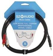 Y кабель инструментальный SZ-Audio Jack 3,5 - 2X RCA 3m / акустический аудио кабель, музыкальный кабель, шнур для микрофона, гитары, инструментов