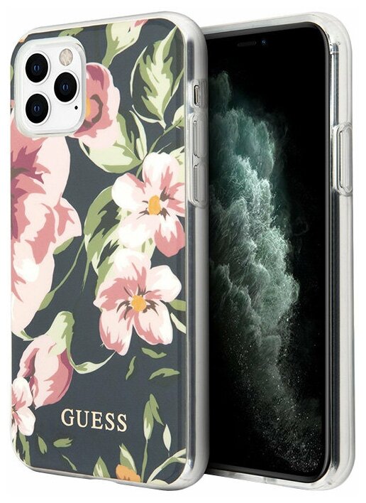 Чехол CG Mobile Guess Flower TPU/PC Hard Shiny N.3 для iPhone 11 Pro, цвет Темно-синий (GUHCN58IMLFL03)