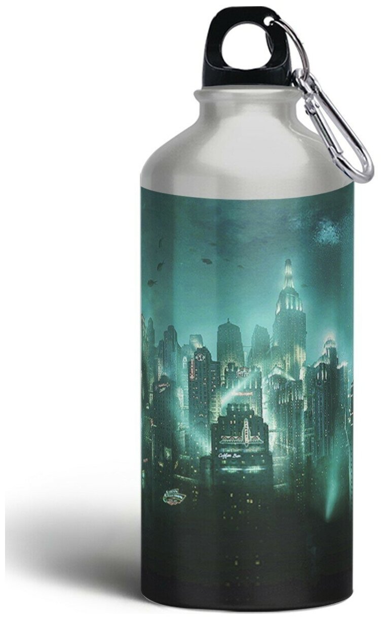 Бутылка спортивная,туристическая фляга, 500мл с карабином Bioshock - 1