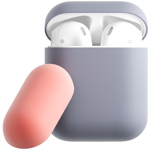 Чехол для кейса Moonfish MF-APC для Apple Airpods, c двумя крышками, фиолетовый/коралловый