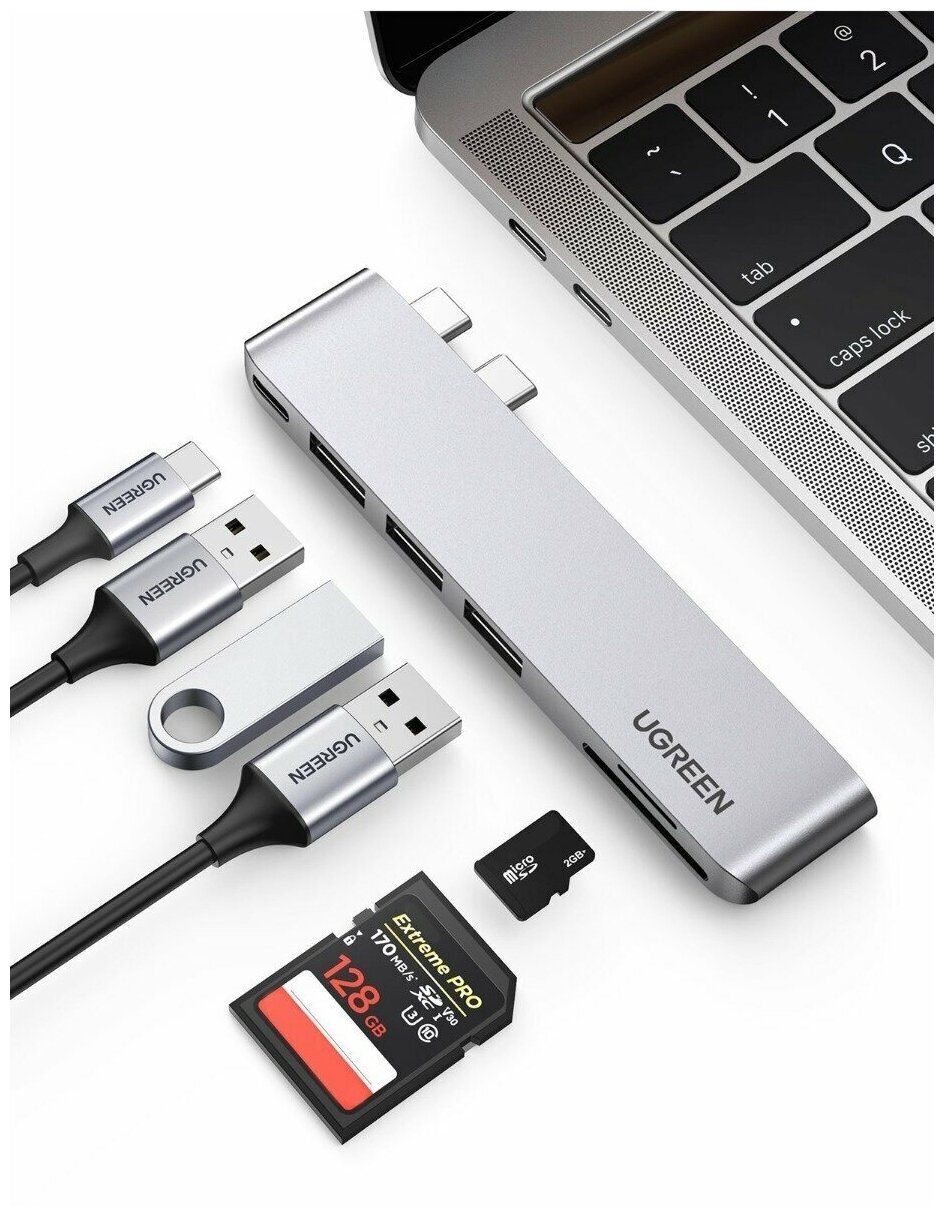 UGREEN. USB концентратор для MacBook (хаб), 3 x USB 3.0, SD/TF, Thunder Bolt 3 (60560)