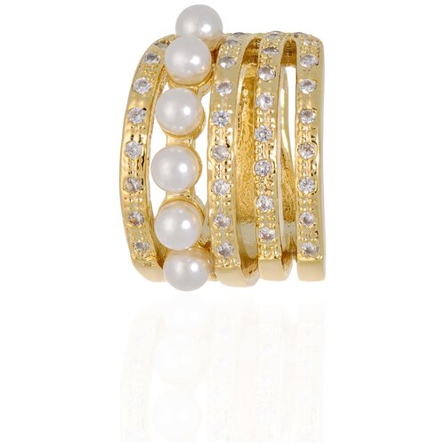 Кафф с фианитами и искусственным жемчугом