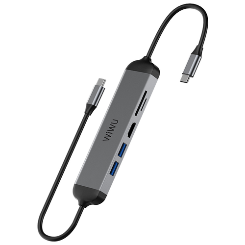 Переходник Wiwu Alpha 521H 5 в 1 Hub Usb Type-C для зарядки и передачи данных Grey