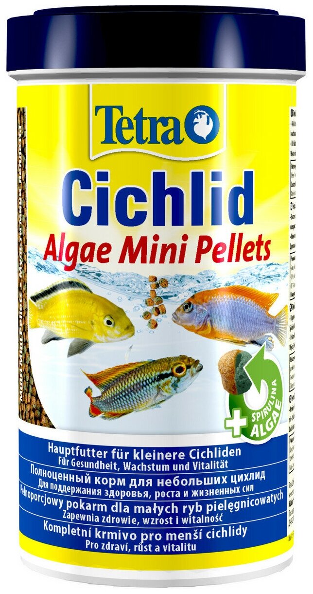 Корм для небольших травоядных цихлид TETRA Cichlid Algae Mini 500ml мелкие шарики - фотография № 3