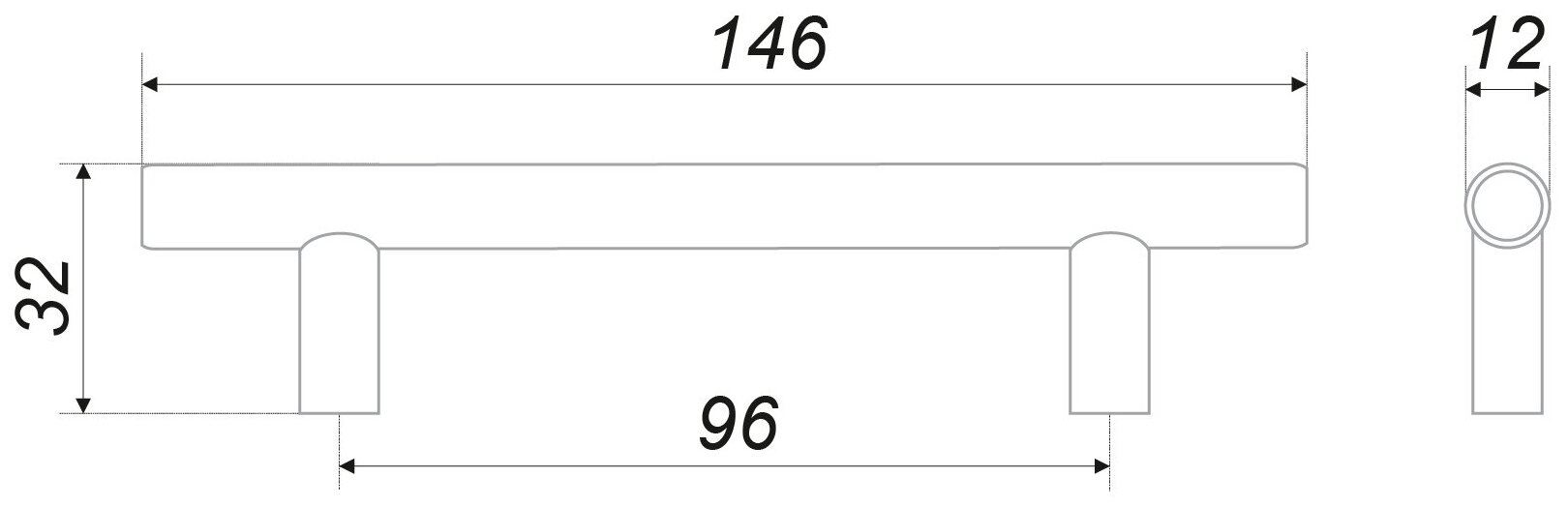 Мебельная ручка - рейлинг, длина 96 мм, диаметр 12 мм, цвет - сталь - фотография № 2