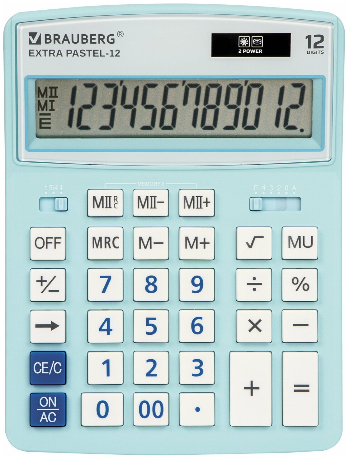 Калькулятор настольный BRAUBERG EXTRA PASTEL-12-LB (206x155 мм) 12 разрядов двойное питание голубой 250486