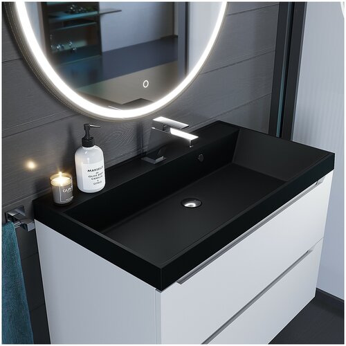 Раковина кварцевая для ванной комнаты Uperwood Classic Quartz 80 см, черная матовая, космос