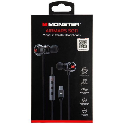 Гарнитура Redline вкладыши Monster Airmars SG-11 12м черный проводные в ушной раковине УТ000028710 214800₽